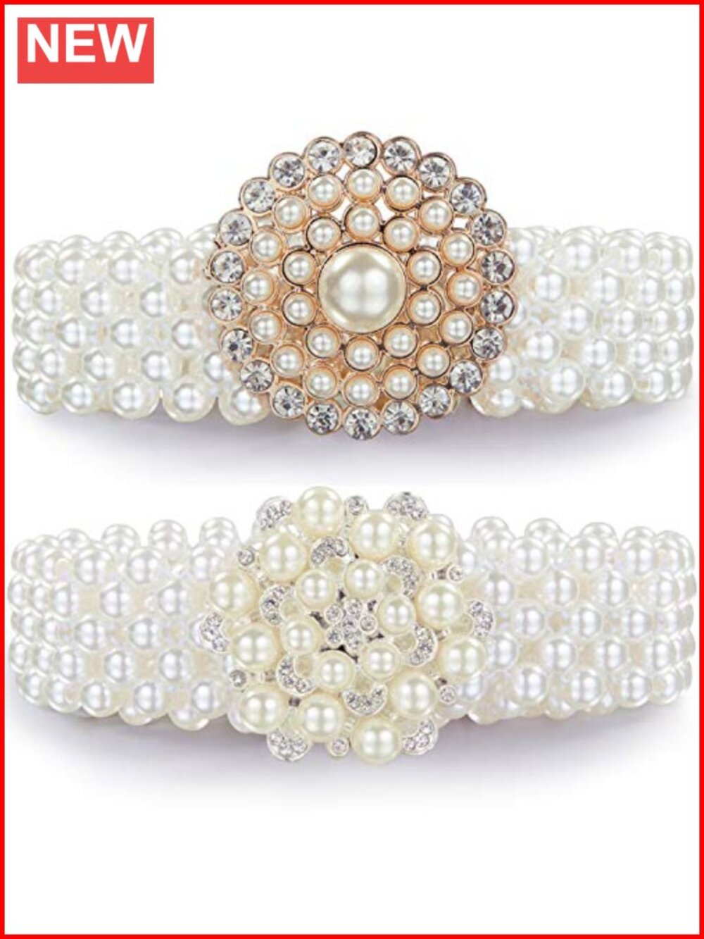 Pearl Elastic Waist Chain Belt Floral Buckle Stretch Adjustable Women Accessory